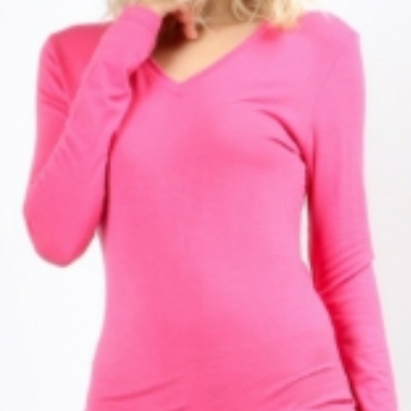 Pink Rayon Long Sleeves V Neck Large Top Brand New - Picture 1 of 6